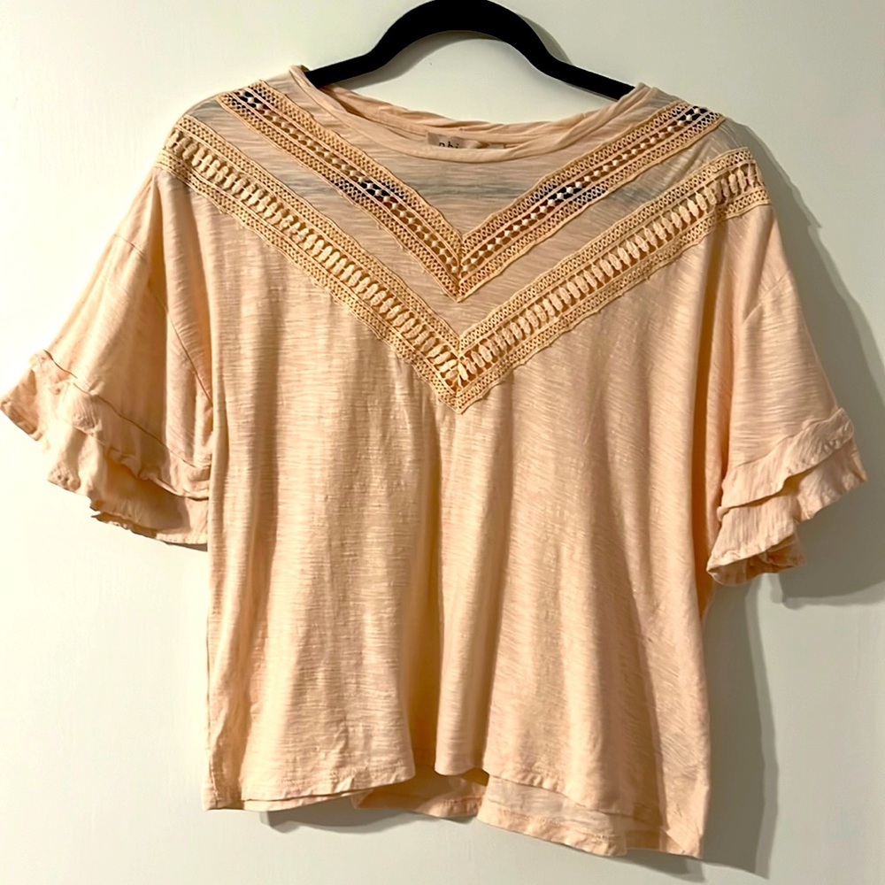 Philosophy Pink Short Sleeve Ruffle Eyelet Lace Blouse Medium